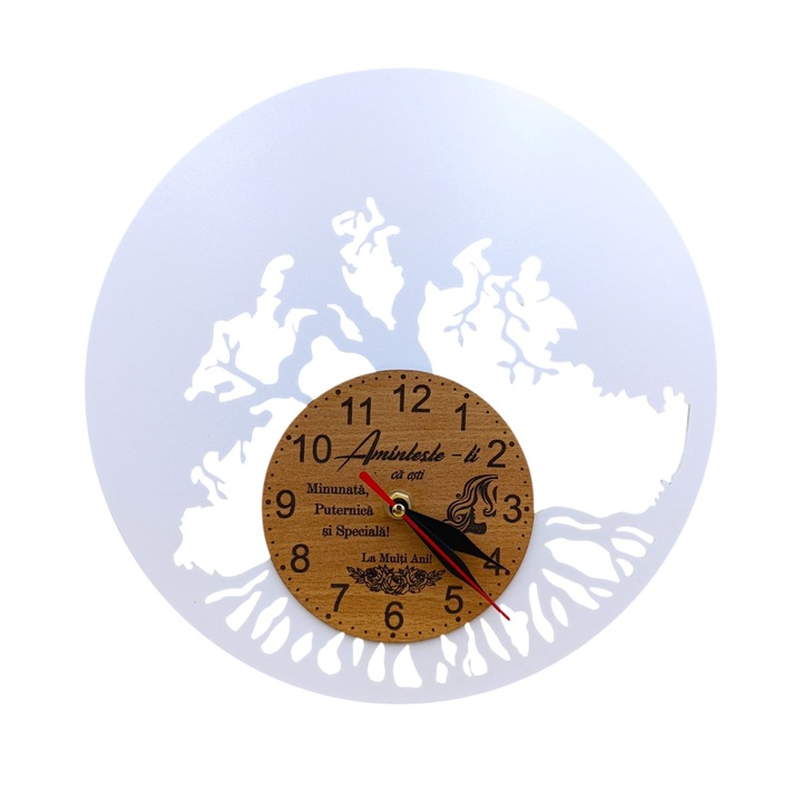 Ceas de perete blank pentru licheni naturali stabilizati, cadou personalizat cu mesaj standard pentru Sotie/Prietena/Mama/Sora, 60cm, alb