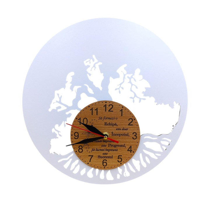 Ceas de perete blank pentru licheni naturali stabilizati, cadou personalizat cu mesaj standard pentru Sef/Coleg/Sefa/Director, 50cm, alb