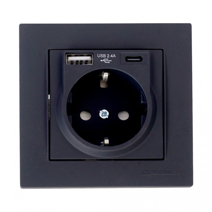 Priza electrica Mutlusan Rita, Single, 16A, USB, Protectie copii, Negru