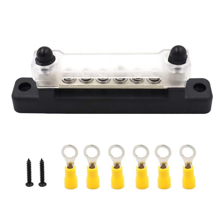 Bloc de distributie electrica 150A, terminale cu 6 suruburi, 12V-48V, pentru sistem de alimentare auto, yaht, caravana, negru