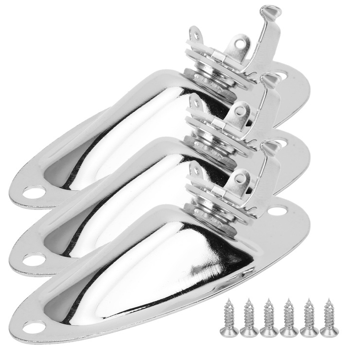 Set 3 Priza Jack Chitara Electrica, Enforose, aliaj, argintie, 8.1x3.2x2.5cm