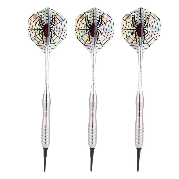 Set 3 piese sageti de darts cu varf din otel, Enforose, 3.5cm, argintiu
