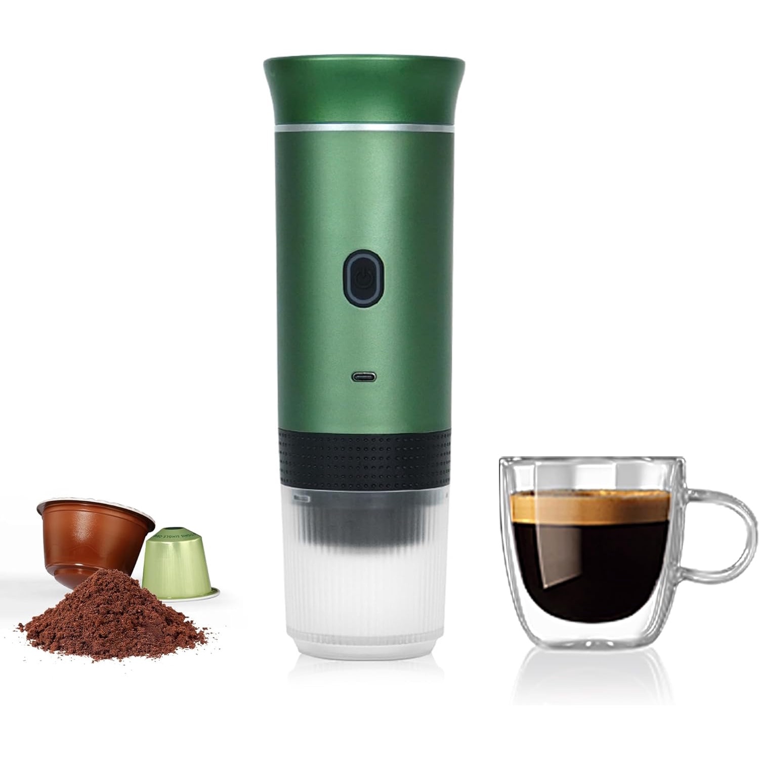 Cafetiera portabila fara fir Planet Tech 3 in 1, 20 de bare, compatibil cu capsule Nespresso, Dolce Gusto, cafea macinata, verde