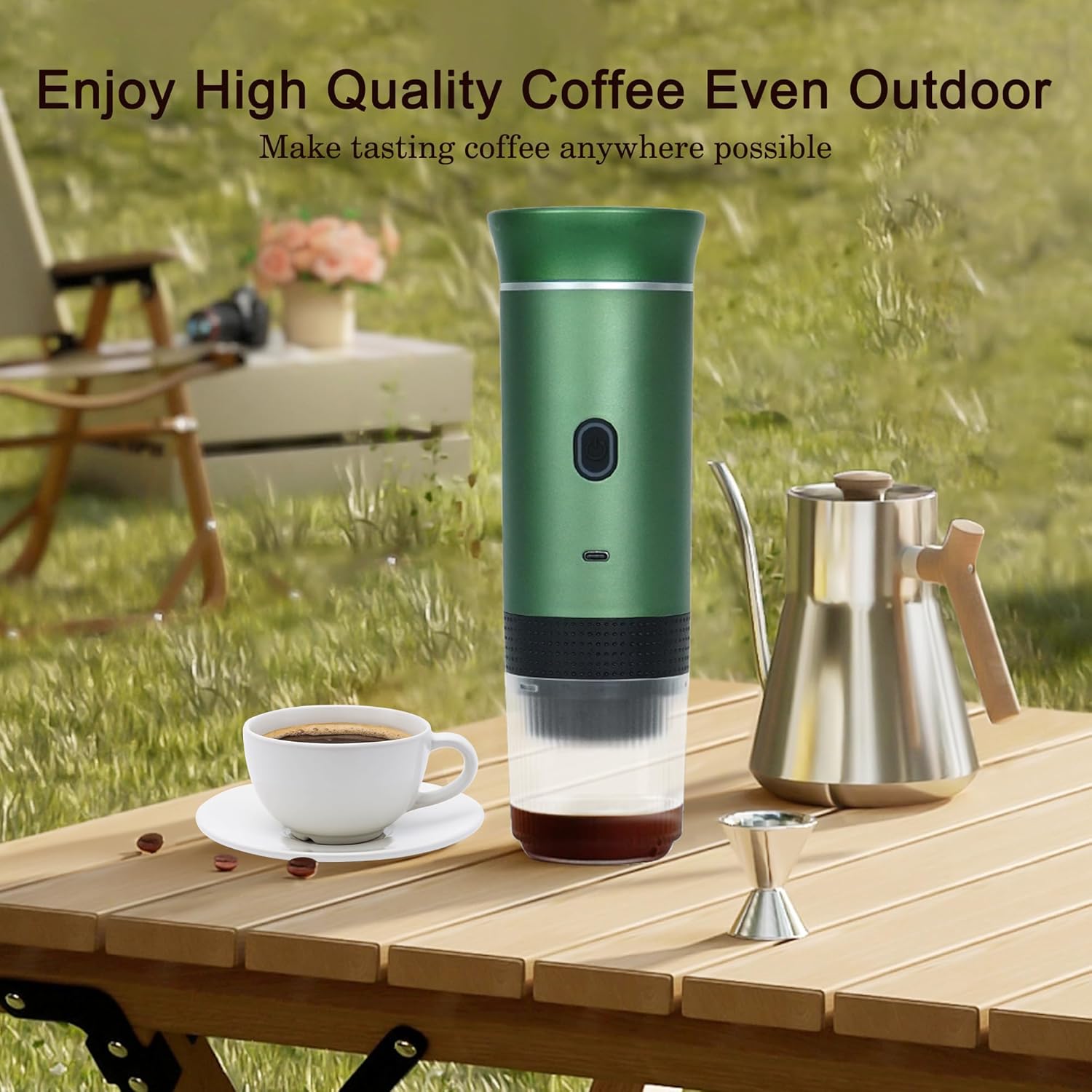 Cafetiera portabila fara fir Planet Tech 3 in 1, 20 de bare, compatibil cu capsule Nespresso, Dolce Gusto, cafea macinata, verde