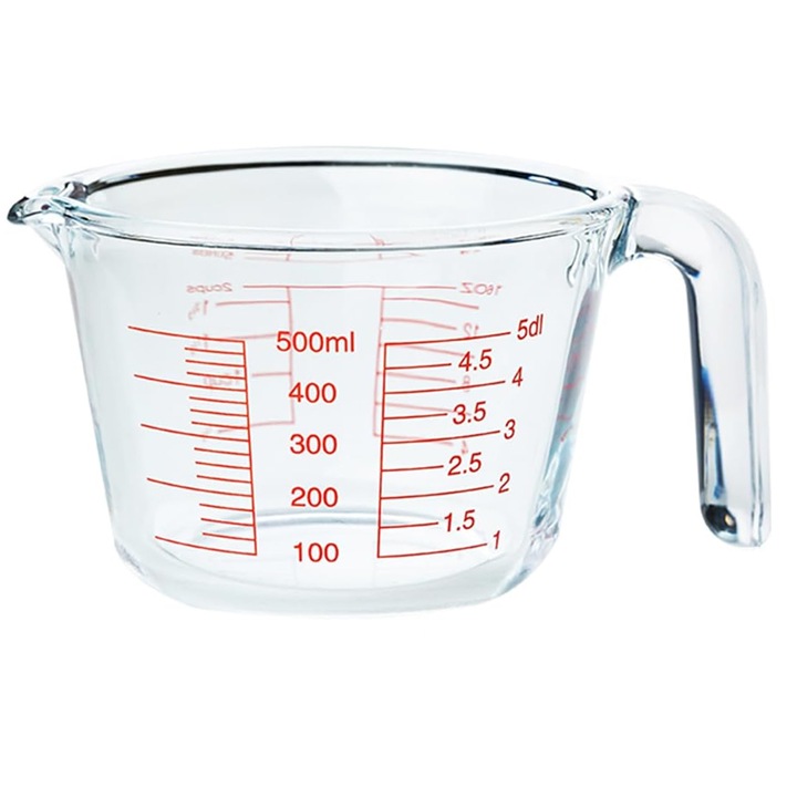 Термоустойчива, лесна за почистване градуирана стъклена чаша, 500 ml, подходяща за микровълнова и фурна