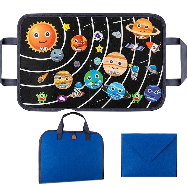 Jocuri educative pentru copii, fetru sistem solar(set de 25): WANDAVICTA®，Prin jocuri interactive cu tema cosmica, stimuleaza interesul intelectual la copii prescolari de 1-6 ani, care explora spatiul