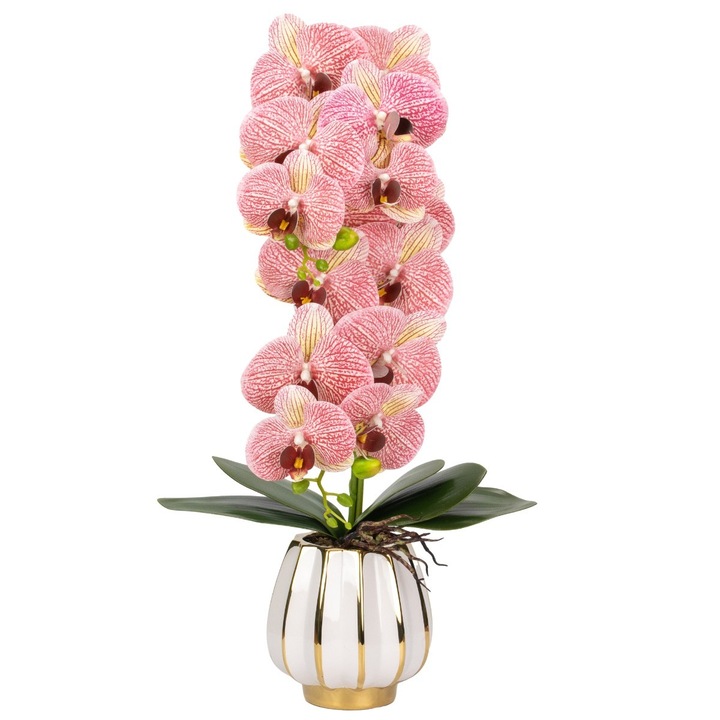 Orhidee cu aspect natural in ghiveci ceramic, 79 cm, Naimeed D6899, Roz