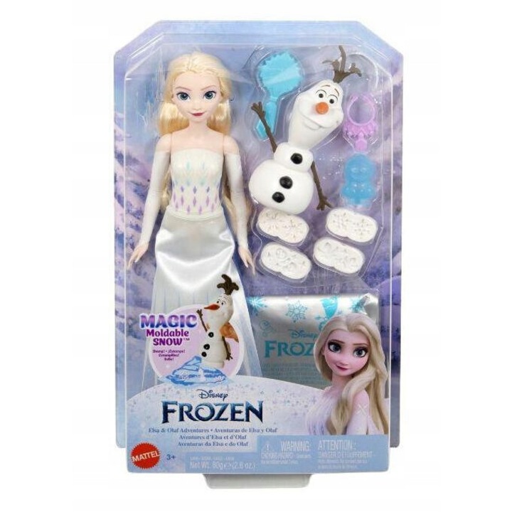 Кукла Mattel Disney Замръзналото кралство Елза с фигура на Олаф, бяла, 3 години, 4 печата, многоцветна