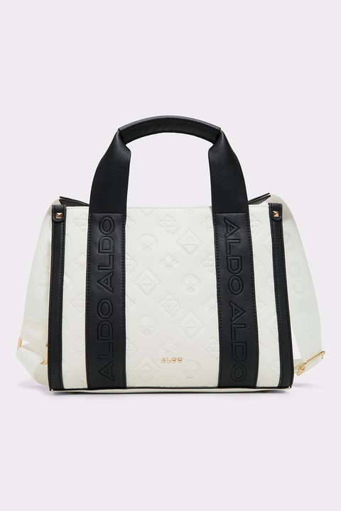 Aldo, Geanta din piele ecologica cu maner Qianwann, Alb, Negru