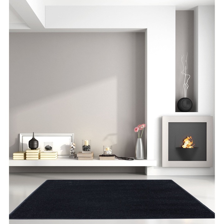 Килим, elSimone, колекция Gloss Glamour, полипропилен, обикновен, квадратен, лесен за почистване, устойчив на износване, подходящ за алергии, 300 x 300, черен