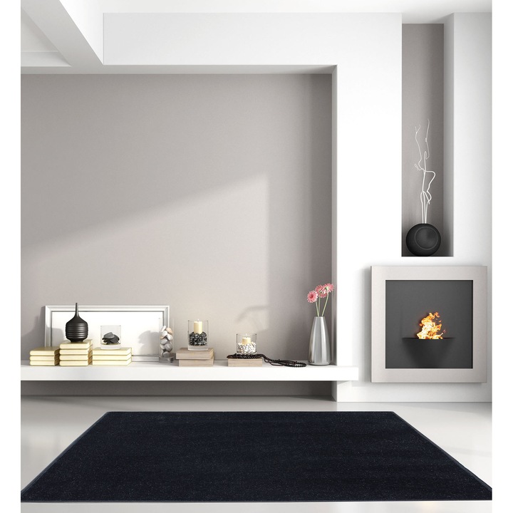 Covor, elSimone, Colectia Gloss Glamour, Polipropilena, Uni, Patrat, Usor De Curatat, Rezistenta La Uzura, Prietenos Cu Alergiile, 300 x 300, Negru