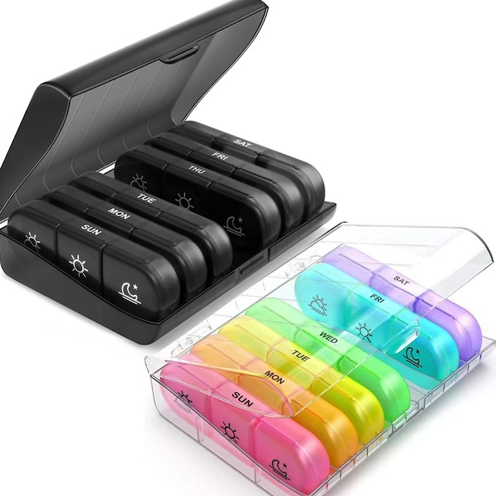 organizarea pastile（Set de 2）— fara BPA Design hermetic Aceasta cutie pastile este perfecta pentru depozitarea medicamentelor pastilelor capsulelor de peste si a altor produse