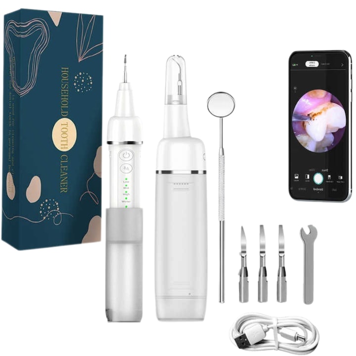 Fogkőeltávolító eszköz, HD kamera, telefon csatlakozás, 4 mód, fogkő, folt- és lepedékeltávolító készülék, fogfehérítés, USB C töltés