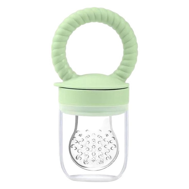 Бебешка биберон с твърди храни/замразени плодове, играчка за никнене на зъбки за бебета 4M+, силиконов биберон и капачка без BPA, безопасно въвеждане на твърди храни, никнене на зъбки, (зелен)