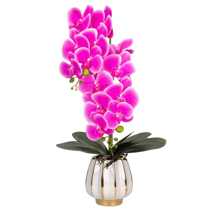 Orhidee cu aspect natural in ghiveci ceramic, 79 cm, Naimeed D6902, Fucsia