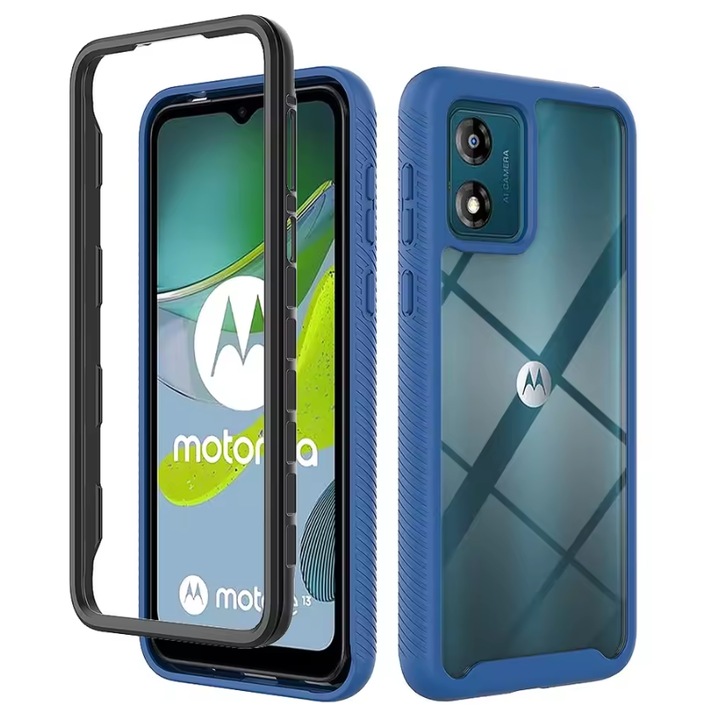 Защитен калъф, съвместим с Motorola Moto G52 4G/Moto G82 5G, Hybrid Shockproof, подсилени ръбове, TPU, Blue-Transparent