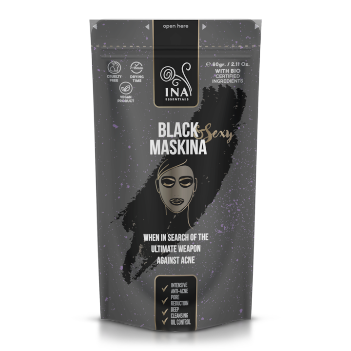 Маска за лице при акне и черни точки InaEssentials Maskina, Черна, 1 брой