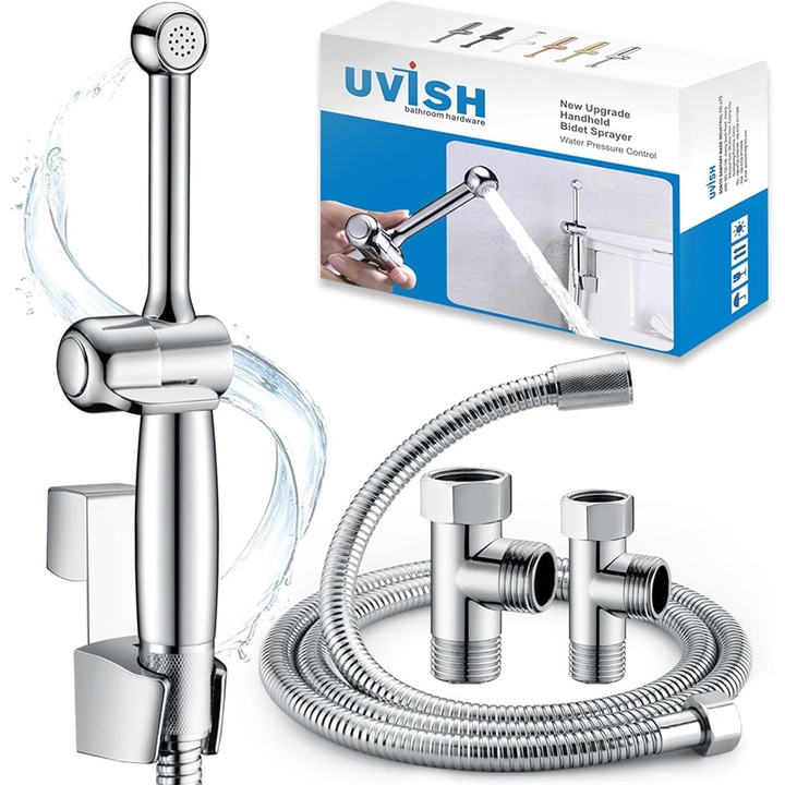 Dus igienic de mana pentru bideu, Uvish 7, 9 inchi, cap de dus cu presiune reglabila, pentru igiena personala