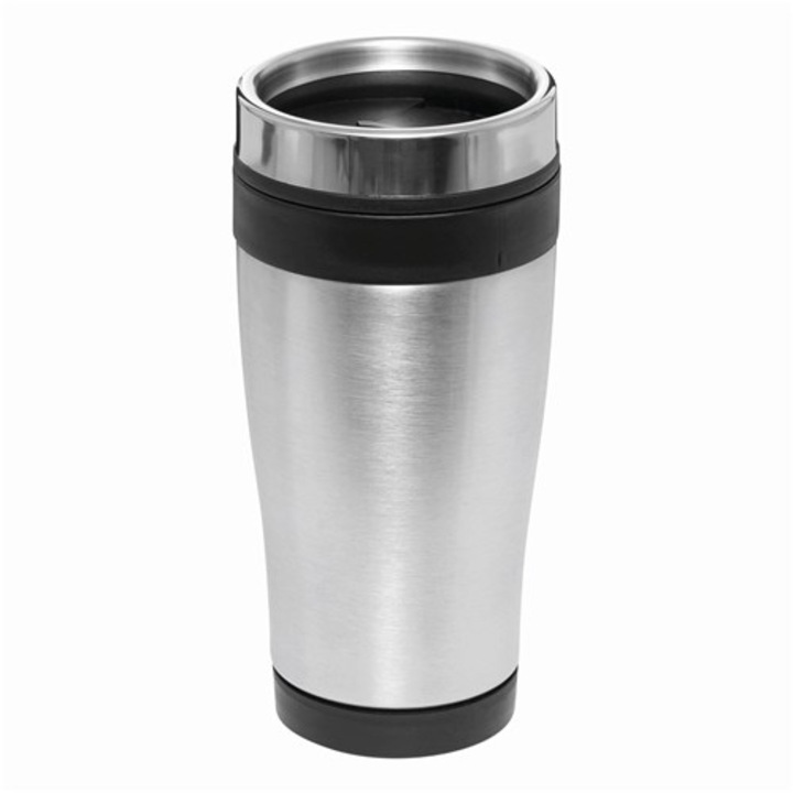 Cana termos Bremen Lungo, capacitate 400 ml, pereti dubli, inox, argintiu cu negru, capac cu filet, Ø8 x 18 cm
