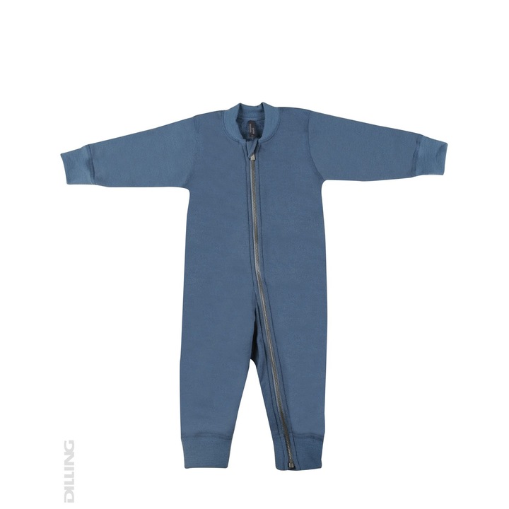 Salopeta overall albastra flausata din lana Merino organica, Dilling Underwear, pentru bebelusi, Albastru
