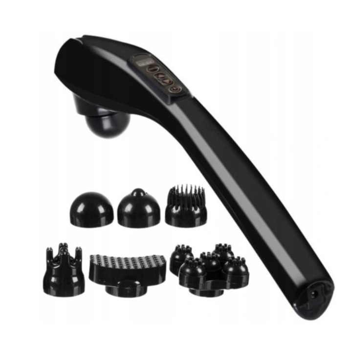 Aparat de masaj 6 in 1 VarioShop®, fara fir, pentru tonifiere, dureri musculare, relaxare, 6 capuri de masaj, 10 nivele de intensitate, 12 programe de masaj, portabil, 42 x 8 x 10 cm, Negru