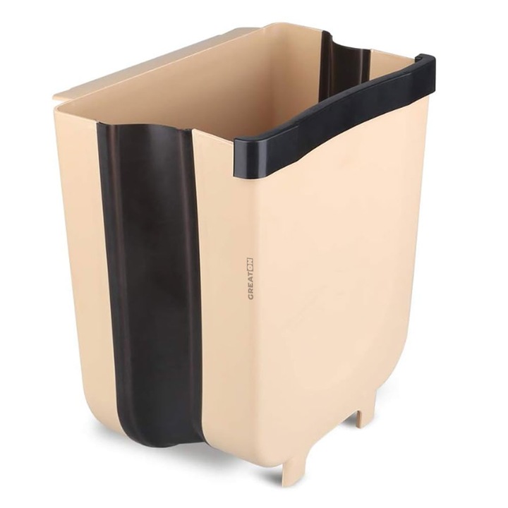 Cos De Gunoi Pliabil GREATON, Suspendat, Cu Fixare Pe Marginea Mesei, Usa Dulap Bucatarie, 28 x 24.5 Cm, Plastic/Silicon, Maro/Negru