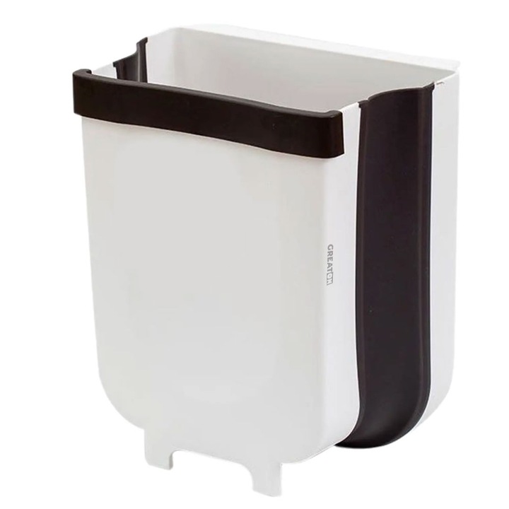 Сгъваема кошче за боклук GREATON, висяща, приставка за ръба на масата, врата на кухненския шкаф, 28 x 24,5 см, пластмаса/силикон, бяло/черно