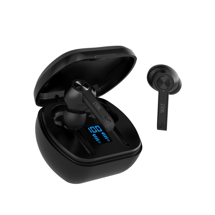 Слушалки Bervolo Pro Sound, Wireless Bluetooth, BT 5.3, Микрофон, ANC намаляване на шума, Low Latency Mode, Transparency Mode, Интелигентен LED дисплей, Touch управление, Bass Boost, Автоматично сдвояване