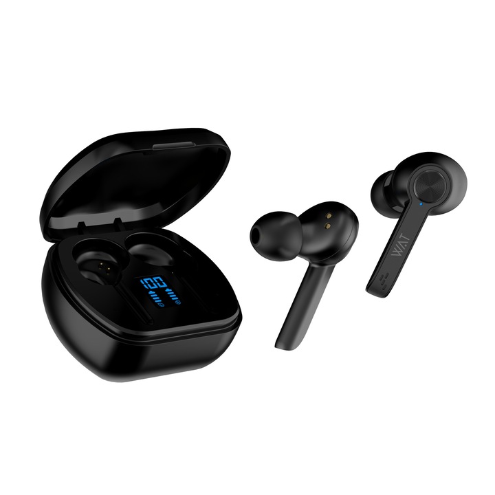 Слушалки Bervolo Pro Sound, Wireless Bluetooth, BT 5.3, Микрофон, ANC намаляване на шума, Low Latency Mode, Transparency Mode, Интелигентен LED дисплей, Touch управление, Bass Boost, Автоматично сдвояване