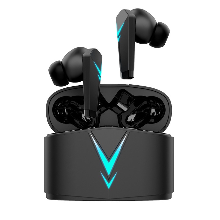 iNext vezeték nélküli Bluetooth gamer fejhallgató, fülbe helyezhető fejhallgató, vezeték nélküli Bluetooth 5.3, kihangosító mikrofonnal, érintésvezérlés, hangasszisztens, telefonhoz és táblagéphez, univerzális, fekete