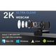 Уеб камера iNext 2K 1440p 30fps, до 5MP, автофокус, автоматична експозиция, ротация на 360 градуса, шумопотискащ микрофон, защитен капак, със статив, USB порт, черен
