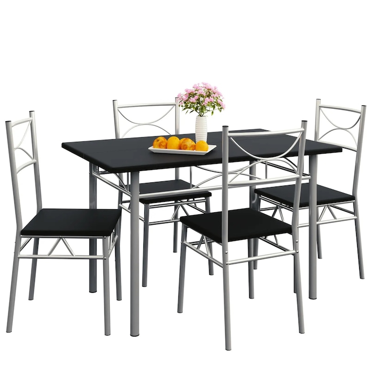 Трапезен комплект Casaria, маса 110 x 70 x 76 см с 4 стола 38 x 46 x 87 см, метална конструкция, мдф плот, 5 части