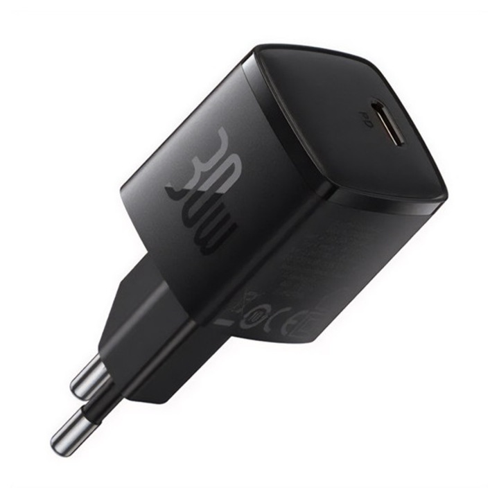 Baseus cube pro hálózati töltő type-c aljzat, 30w, gan5, pd gyorstöltő, fekete