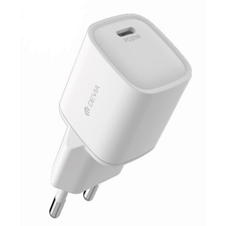 Devia smart mini hálózati töltő type-c aljzat, 20w, pd gyorstöltő, fehér