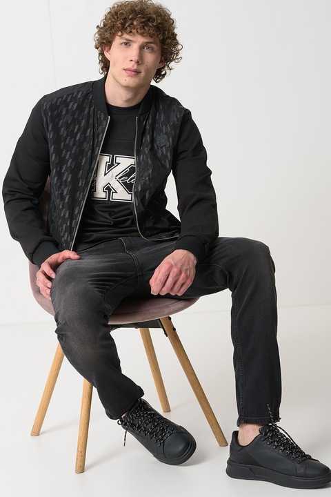 Karl Lagerfeld, Jacheta bomber cu model monograma, Negru/Negru stins, XS