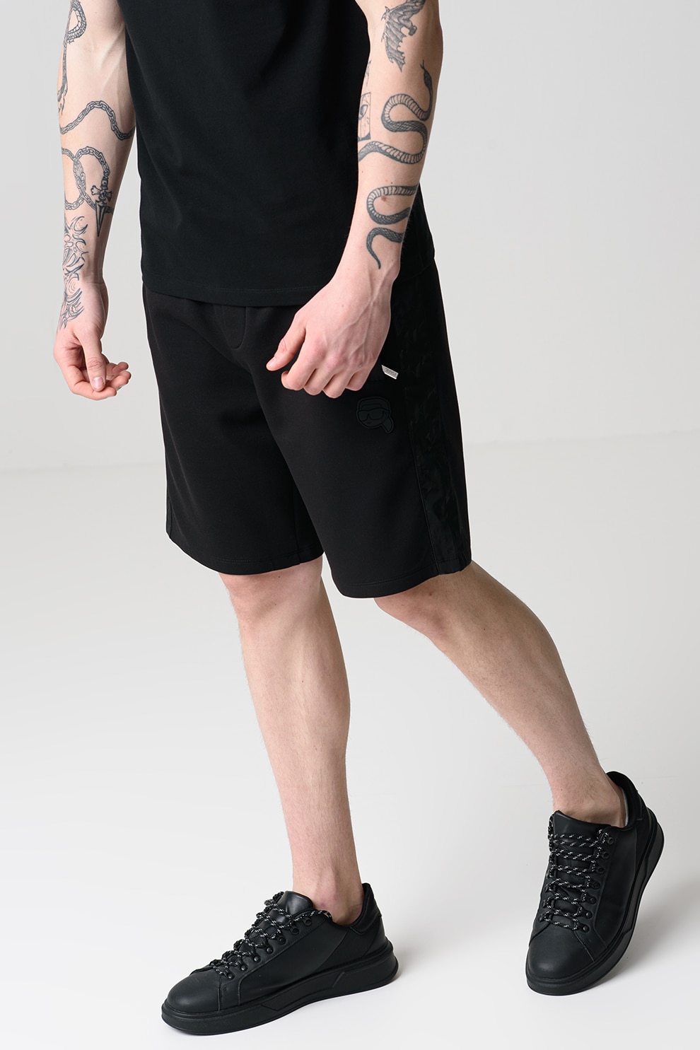 Karl Lagerfeld, Bermude sport cu logo lateral, Negru, M