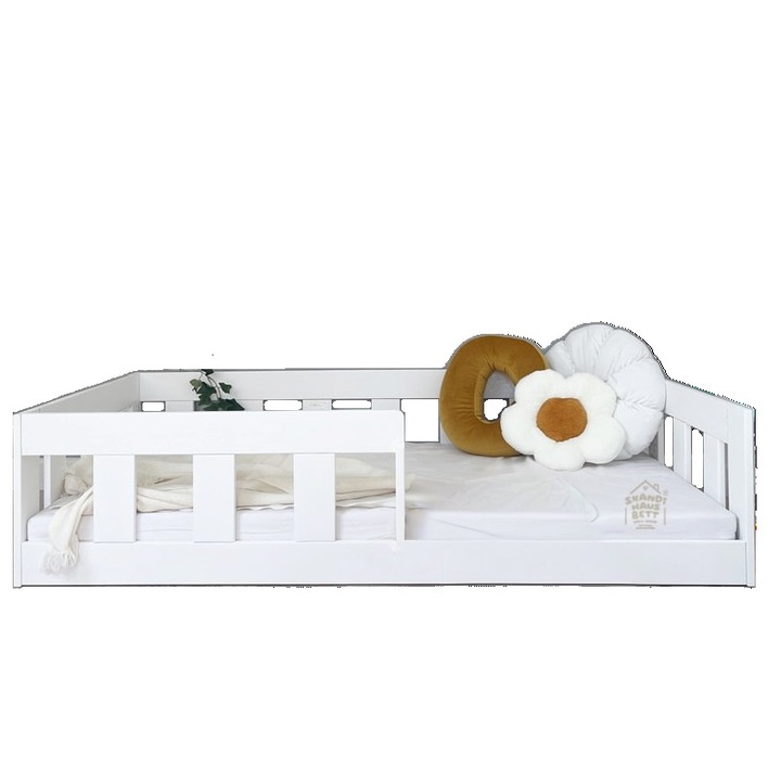 Детско легло във формата на къща, Сканди, BAJO, Естествена борова дървесина, Бяло, 80x160