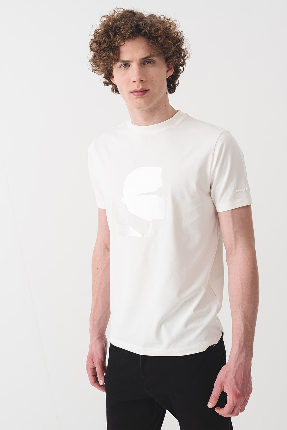 Karl Lagerfeld, Tricou cu decolteu la baza gatului, Gri, Alb murdar, XL