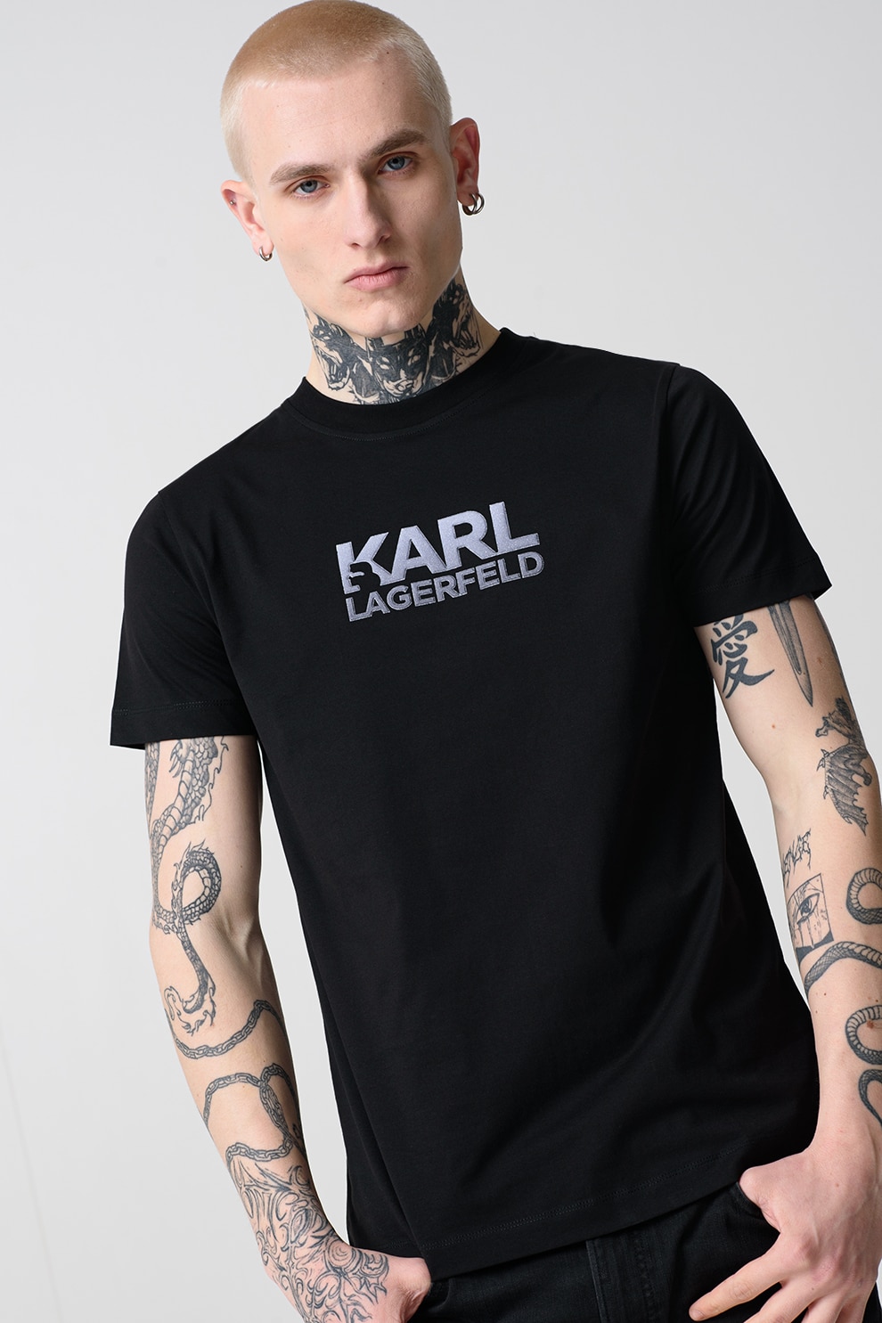 Karl Lagerfeld, Tricou de bumabc cu imprimeu logo, Negru, L
