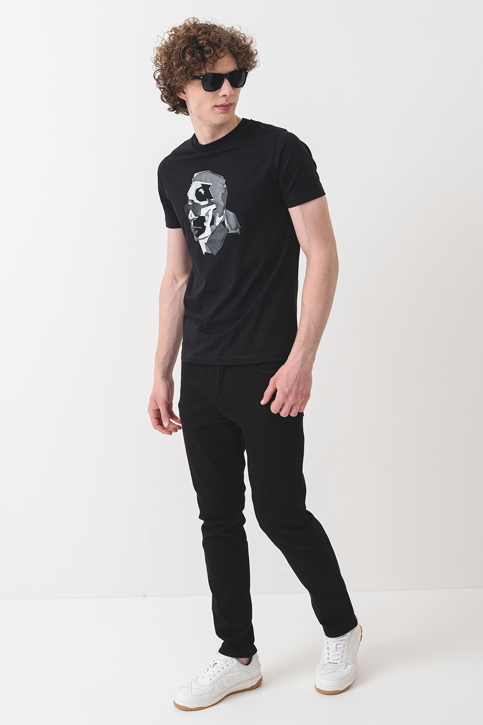 Karl Lagerfeld, Tricou cu imprimeu logo, Negru, Gri, S