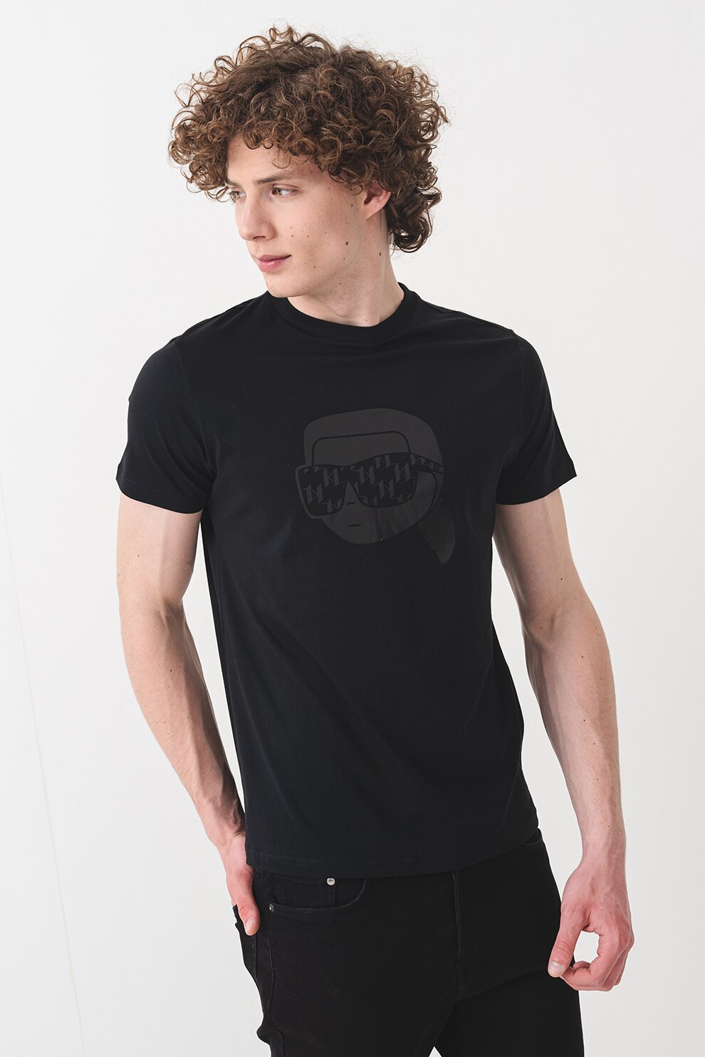 Karl Lagerfeld, Tricou cu imprimeu logo, Negru, S