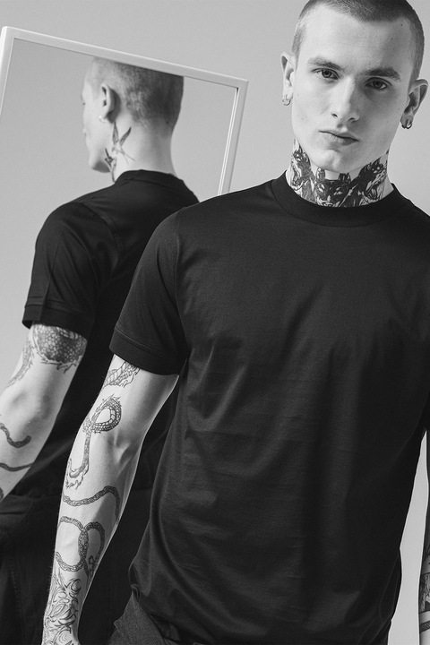 Karl Lagerfeld, Tricou din bumbac cu decolteu la baza gatului, Bleumarin