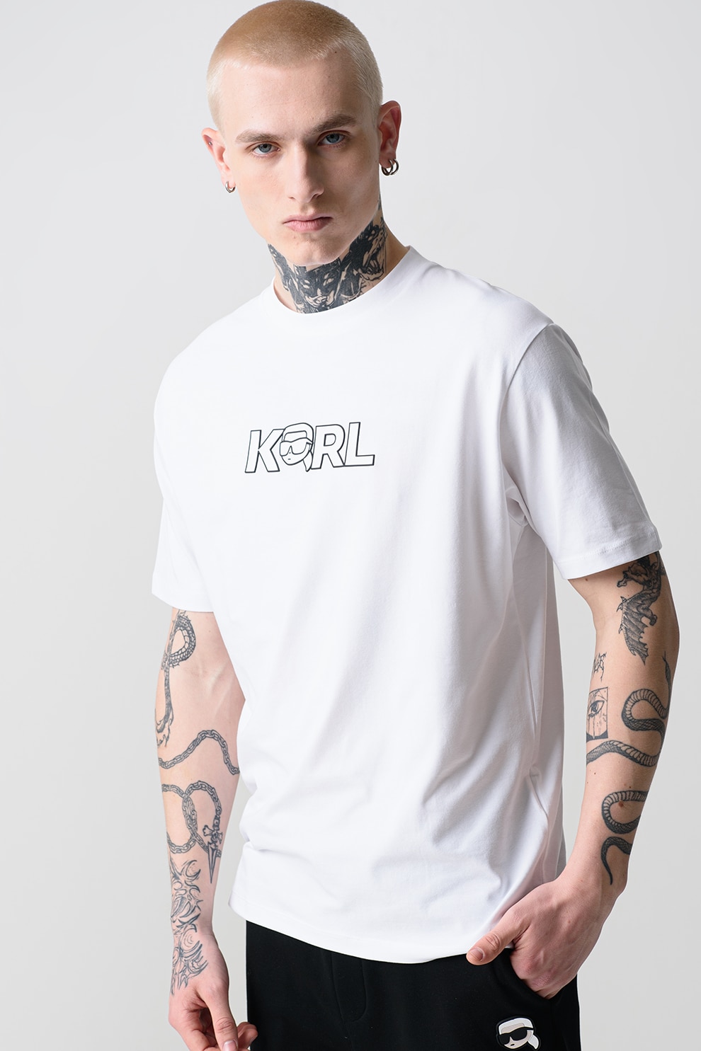 Karl Lagerfeld, Tricou regular fit cu imprimeu logo, Alb optic, 2XL