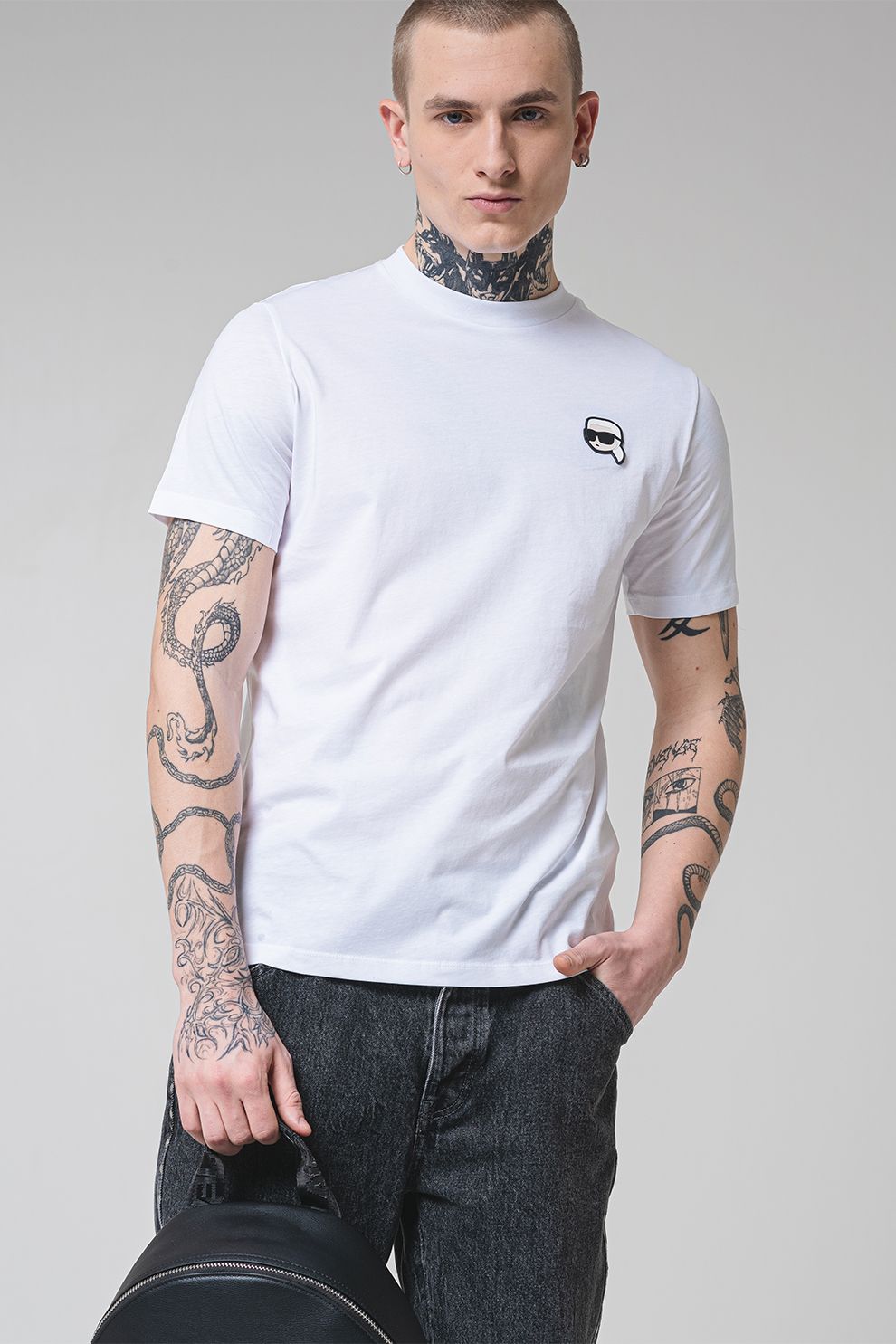 Karl Lagerfeld, Tricou din bumbac cu logo aplicat, Alb, 2XL