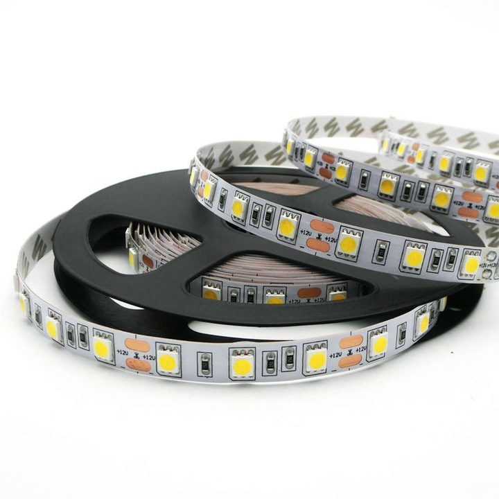 LED лента Ultralux SMD5050, 14.4W/m топло бяла, 12V DC, 60 LEDs/m, 5m, неводоустойчива