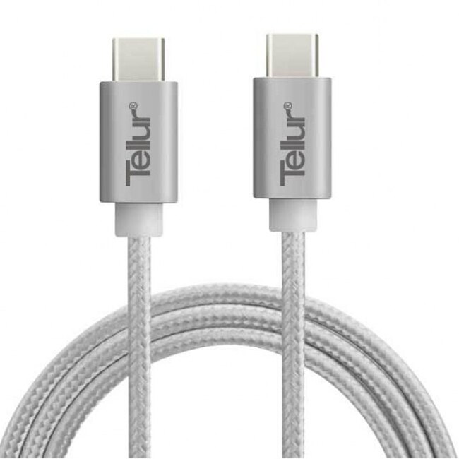 Cablu de date Tellur USB-C, Nailon, 1m, Argintiu