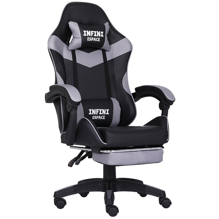 Гейминг стол INFINI Espace Gray, сив, Регулируема облегалка, Поставка за крака