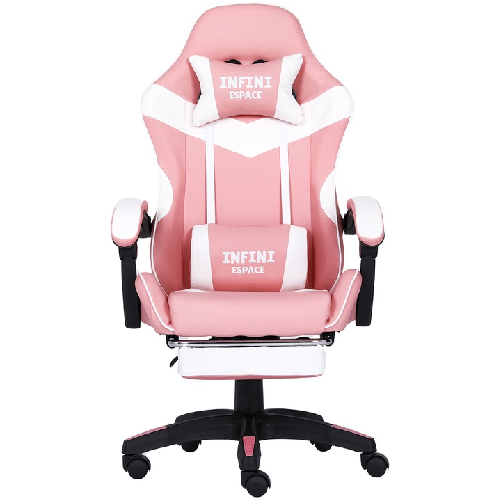 Scaun Gaming INFINI Espace Pink, roz, Suport pentru Picioare, Reglare a Spatarului