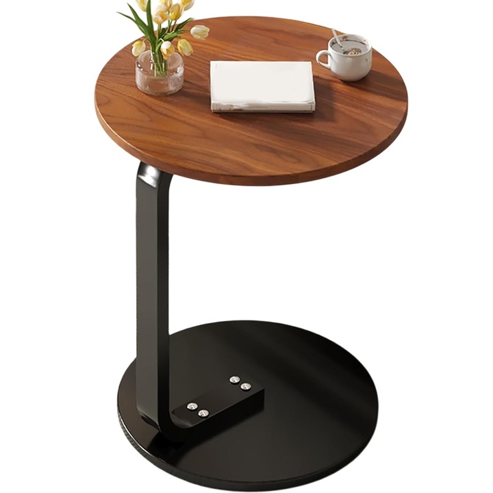 Кръгла холна маса, Аwwaline, дърво, кафяво, 50 x 50 x 60 см