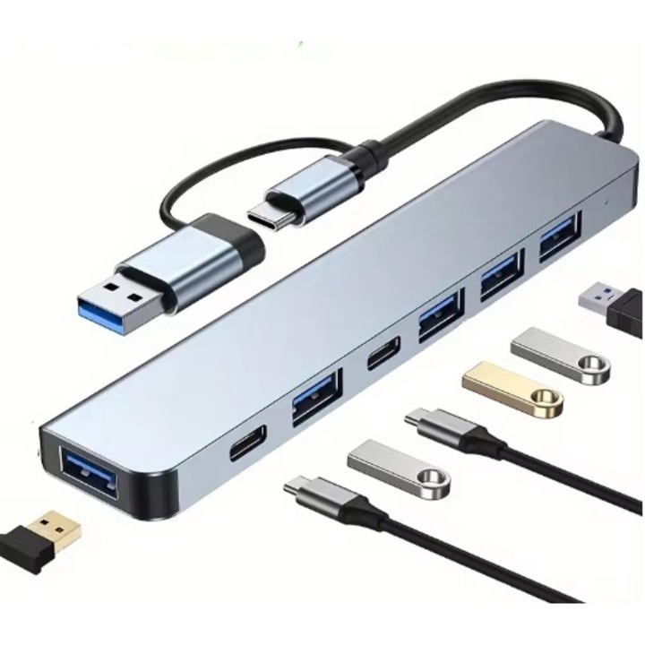 Adaptor 7 in 1 Tip C, USB3.0 & USB-C la USB3.0 & USB2.0
